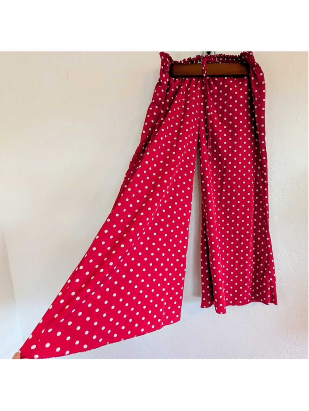 Polka Dot Wide Leg Pants Womens Red Palazzo Pants Elastic Waist Lounge XXL - Picture 2 of 8